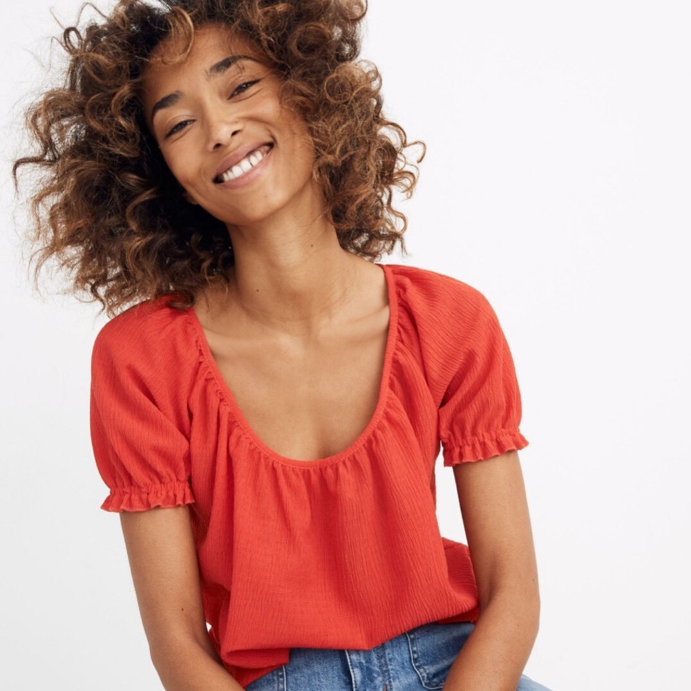 Madewell Texture and Thread Peasant Top Small Red